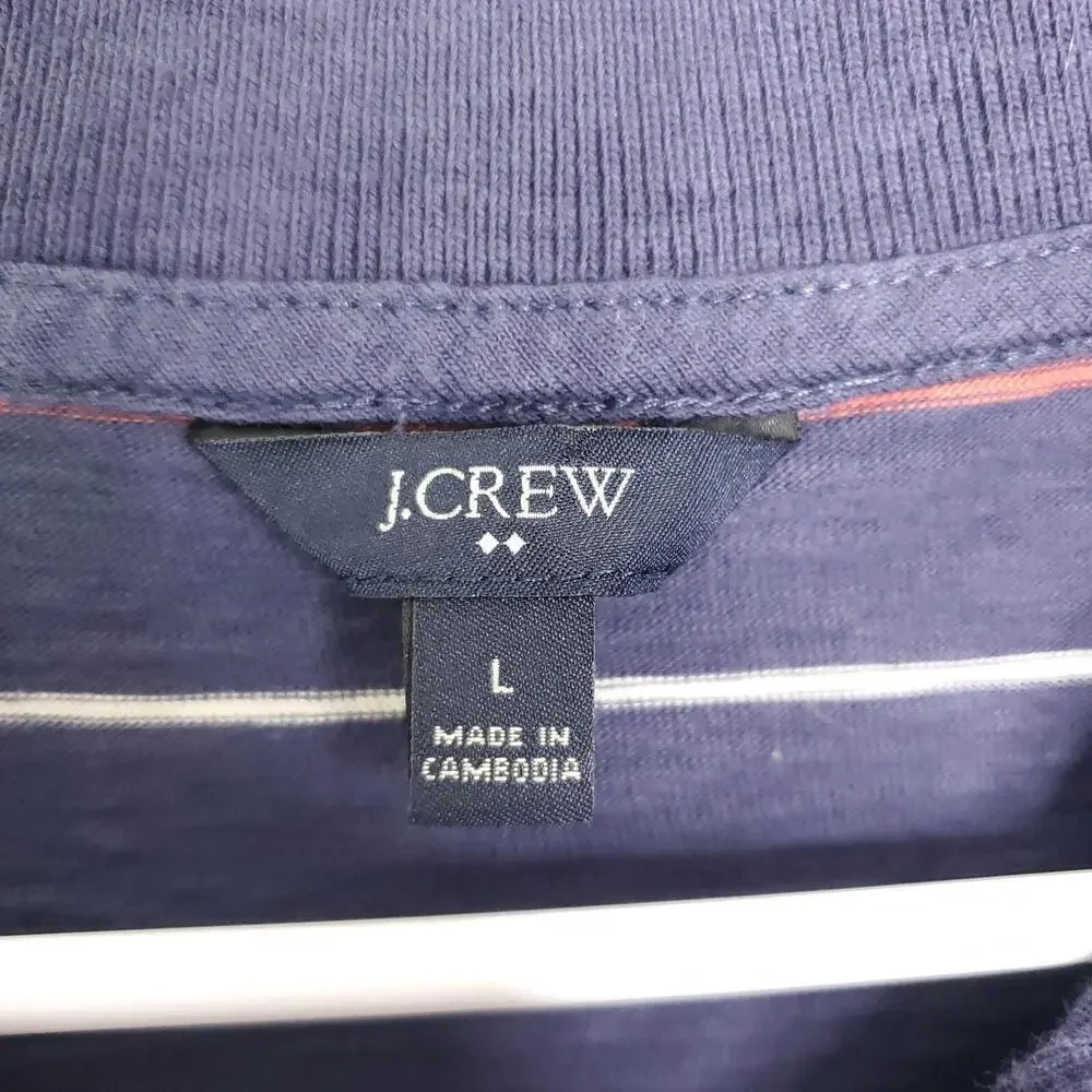 J Crew Shirt Mens Size L Golf Polo Striped Knit Cotton Preppy Office Casyal